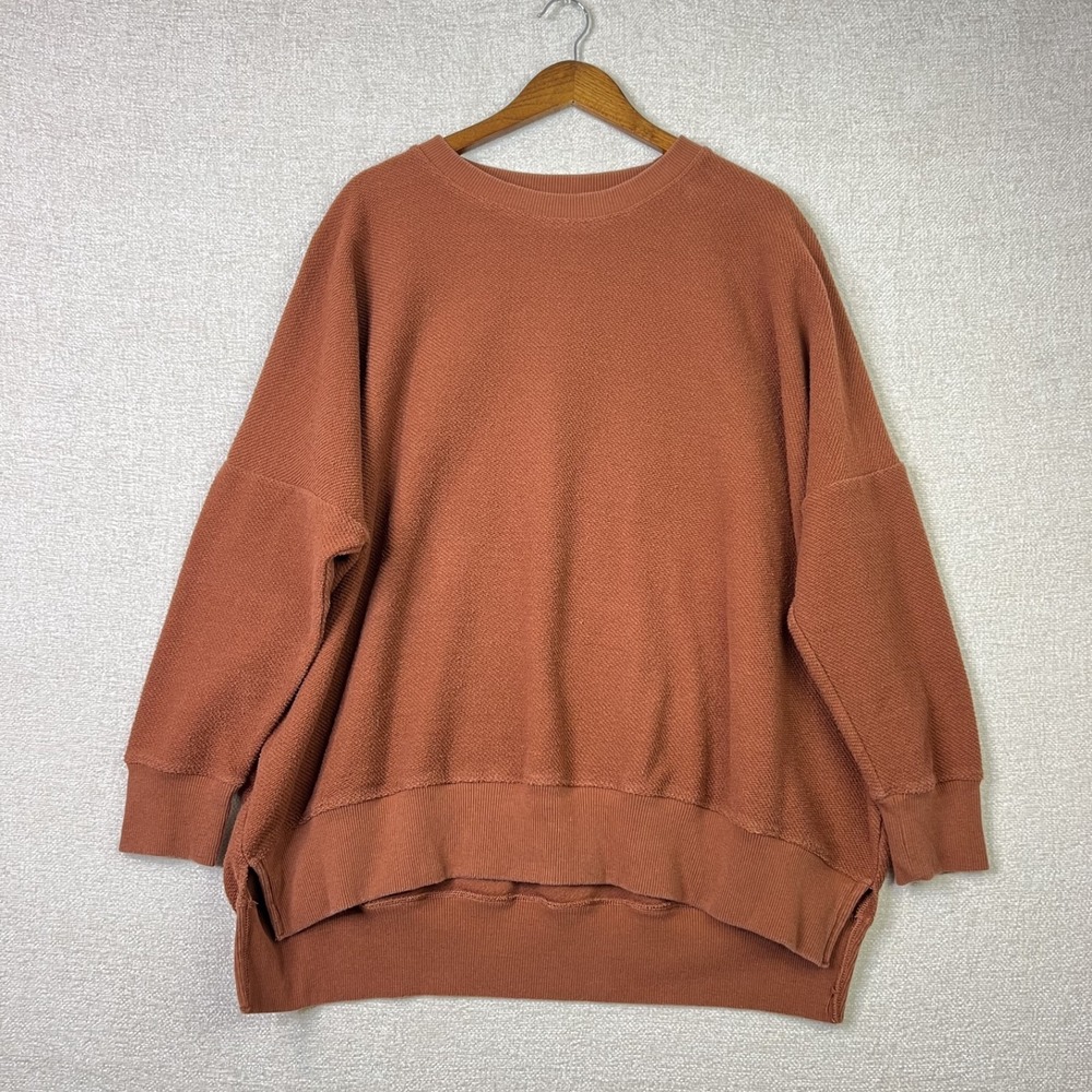 Aerie The Chill Crew Oversized Waffle Knit Sweatshirt Orange Mauve Size XL